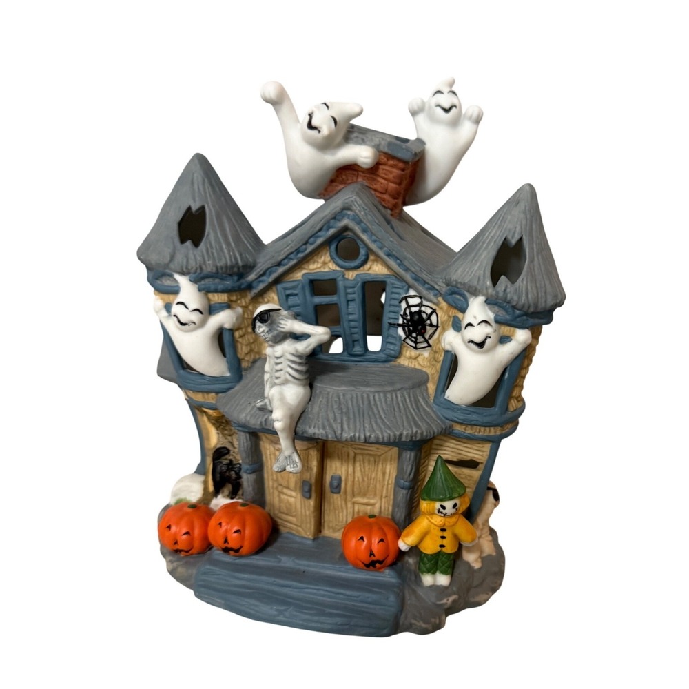 Partylite Vintage Nostalgia Halloween Haunted House Ceramic Ghosts Skeleton